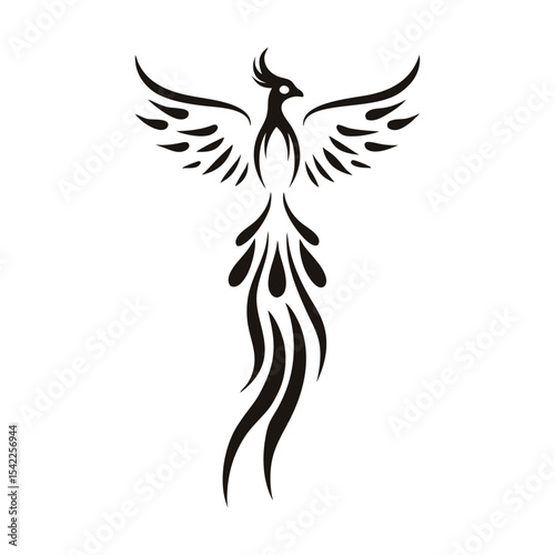 Phoenix bird vector logo in creative tribal and abstract style, ideal for tattoos, fantasy themes, brand identity, powerful symbols and modern design

