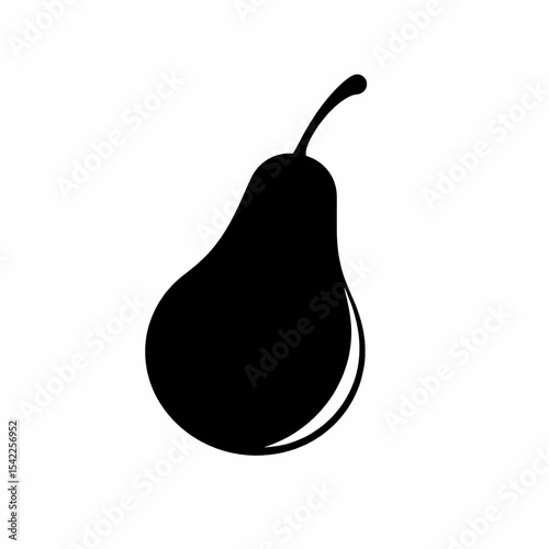 Solid black pear silhouette with stem curves right small arc of white
