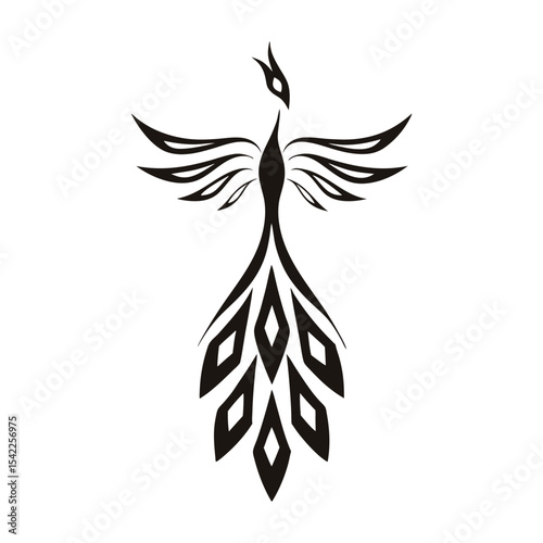 Abstract phoenix bird logo vector design in creative tribal flame style, perfect for company branding, identity visuals, mythology, tattoo, and power themes


