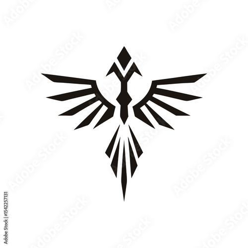 Creative geometric phoenix bird vector emblem, abstract line style flame bird icon, modern mythical branding symbol