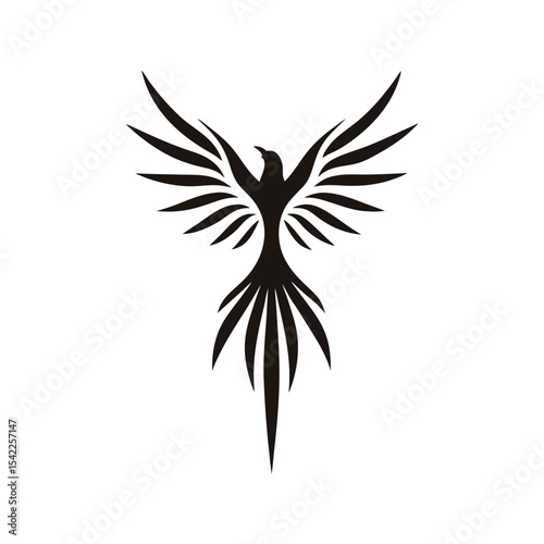 Minimalist phoenix logo icon with creative abstract bird style in vector format for tattoo, branding, mythical beast themes, firebird symbolism and art

