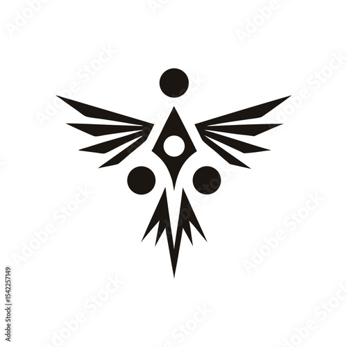 Stylish phoenix bird logo icon in abstract geometric shape, bold minimal firebird vector symbol for creative branding,