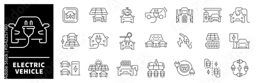 Electric vehicle icon set. Thin line icons set related to electric vehicle and transportation. Electric vehicle icons collection in line style.