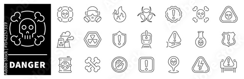 Danger elements collection. Danger vector icons in line style. Thin line icons related to dangerous and hazard