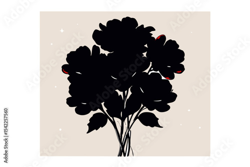 Beautiful Black Floral Design with Red Petal Details