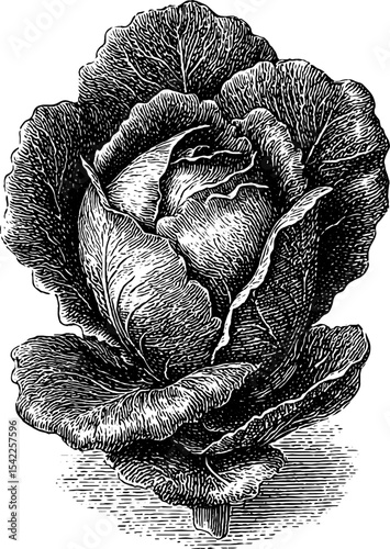 Vintage cabbage leaf in engraving style for classic botanical design