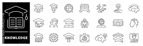 Knowledge vector icons collection. Thin line icons related to knowledge and education. Knowledge vector icons in line style