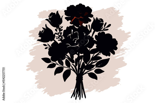 Stylish Silhouette of Flower Arrangement with Red Highlights