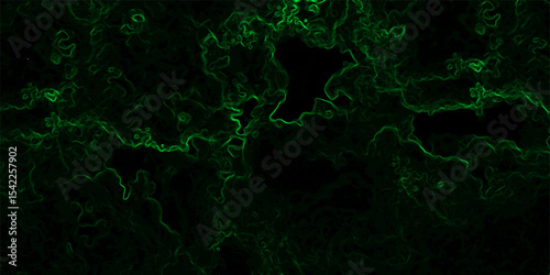 Abstract dark background featuring swirling green neon wisps and smoky, misty patterns over a black backdrop. Organic, ethereal effect resembling energy currents, plasma flow, or mystical fog