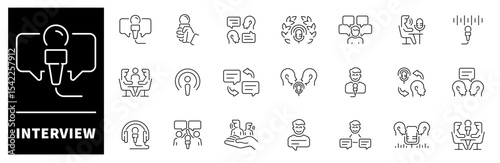 Interview vector icons. Thin line icons related to interview. Interview vector icons in line style
