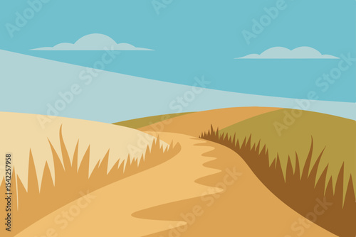 Warm desert and beach sand dunes under a vast sky
