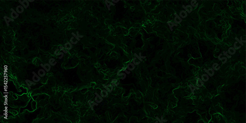Abstract dark background featuring swirling green neon wisps and smoky, misty patterns over a black backdrop. Organic, ethereal effect resembling energy currents, plasma flow, or mystical fog