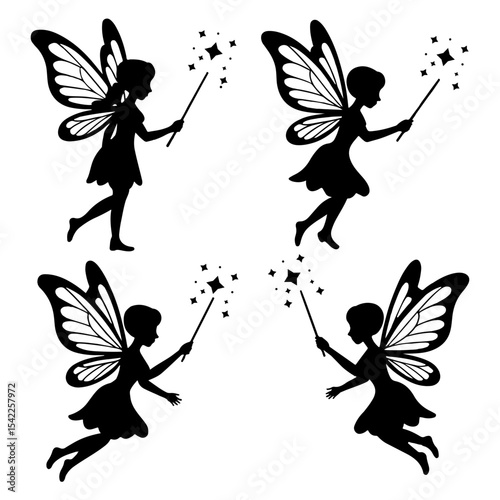 Four fairies with wands in silhouette formation