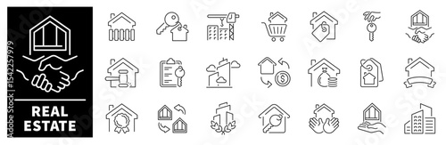 Real estate vector icons. Thin line icons related to real estate and property. Real estate vector icons in line style