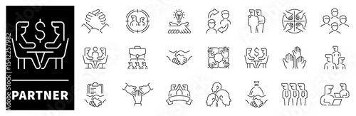 Partner vector icons. Thin line icons related to partner and Partnership. Partnership vector icons in line style