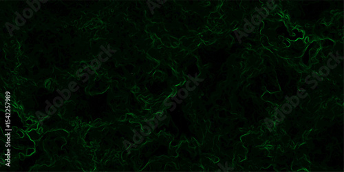 Abstract dark background featuring swirling green neon wisps and smoky, misty patterns over a black backdrop. Organic, ethereal effect resembling energy currents, plasma flow, or mystical fog