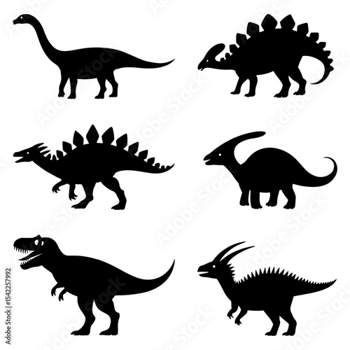 Silhouettes of various dinosaur species on display