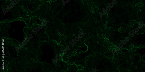 Abstract dark background featuring swirling green neon wisps and smoky, misty patterns over a black backdrop. Organic, ethereal effect resembling energy currents, plasma flow, or mystical fog