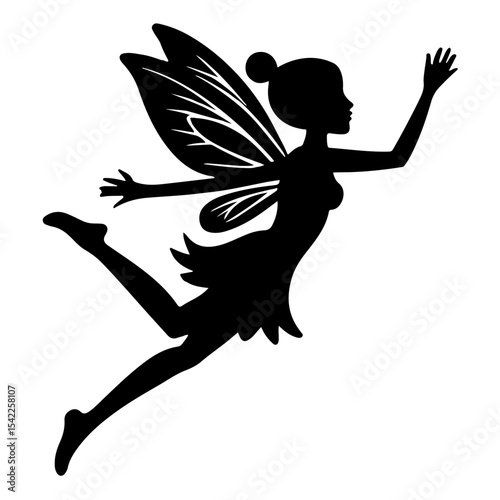 Silhouette of a fairy flying with wings outstretched
