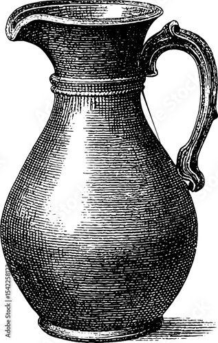 Vintage ceramic pitcher design in engraving and pencil art style