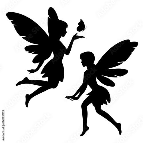 Silhouette of two fairies with butterfly design