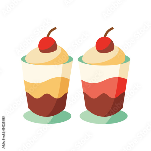 Delicious layered desserts Creamy parfaits with cherries