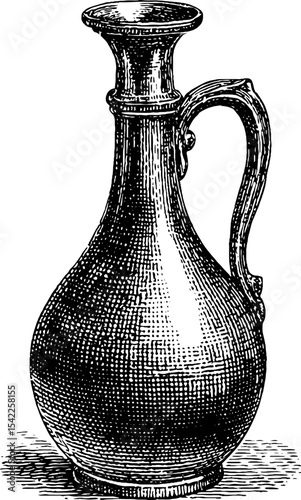 Vintage ceramic pitcher in engraving and pencil style art design