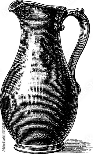 Vintage ceramic pitcher in engraving and pencil style for artistic design and decor inspiration