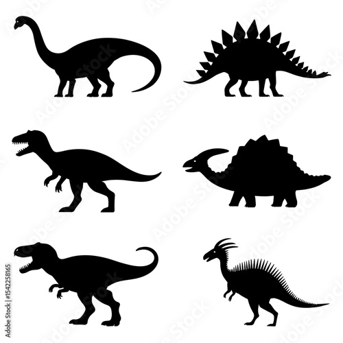 Silhouettes of various dinosaur species on display