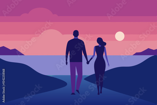 Beach couple in love, a romantic silhouette