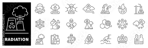 Radiation vector icons.Thin line icons related to radiation and radioactive. Radiation vector icons in line style.