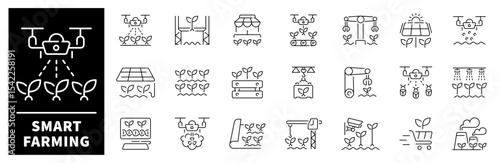 Smart farm vector icons.Thin line icons related to farming and planting. Farming vector icons in line style.