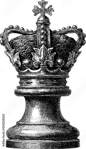 Intricate heraldic crown engraving with checkerboard pattern design