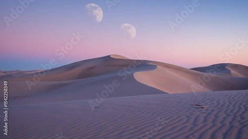 Serene Dunes Under Dual Moons at Dusk