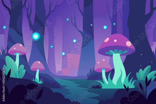 Whimsical cartoon illustration of a nighttime fairy tale landscape with a dragon, moon, and stars over a dark ocean, featuring marine animals and a silhouetted tree