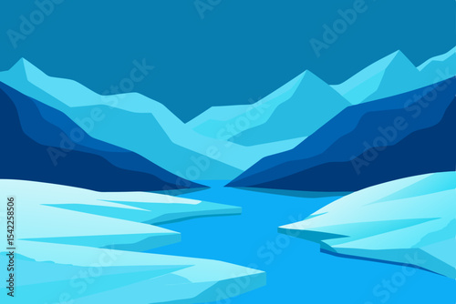 Mountain landscape with a serene blue lake reflecting the sky amidst snow-capped peaks