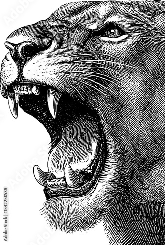 Roaring chimera in vintage engraving and pencil art style for mythical creature design