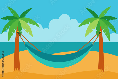 A tropical island paradise with sun, sand, and palm trees by the sea