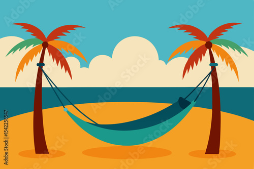 Tropical island paradise with palm trees on a sunny beach and the blue ocean