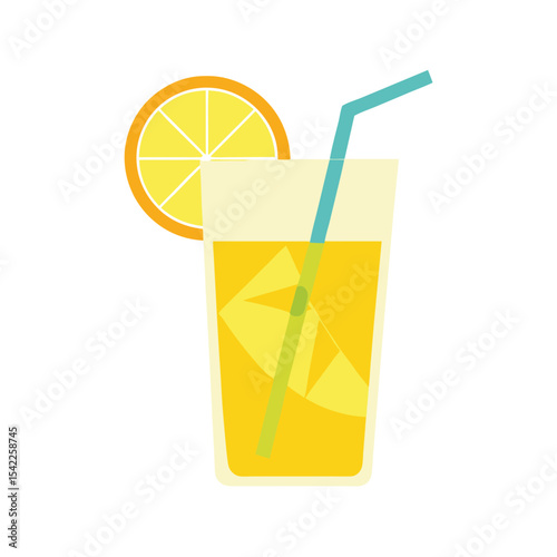 Refreshing Orange Juice Drink with Ice and Straw Summer Beverage