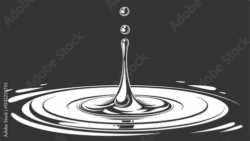 Illustration of water droplets falling into a pool creating ripples on a dark gray background design art