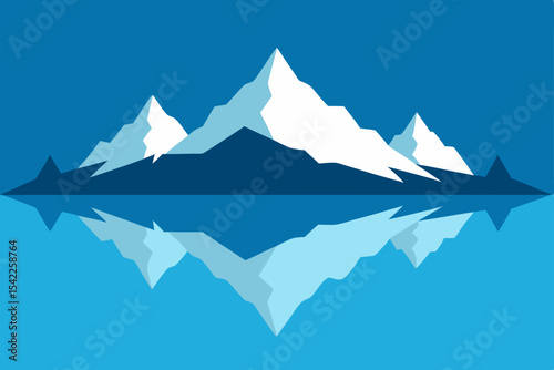 Snow-capped mountains rise majestically against a vibrant blue sky, a breathtaking winter landscape vector illustration