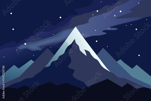 Winter mountain landscape vector illustration: snow-capped peaks under a vast sky, capturing the cold, high nature of the terrain
