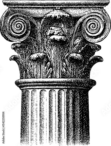 Vintage engraving of classical dentil frame with corinthian column design for art and decor