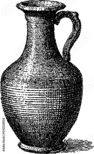 Vintage clay jug engraving in pencil sketch style for artistic design