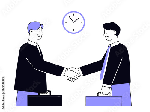 "Business Partnership Handshake - Two Professionals Closing Deal Vector Illustration