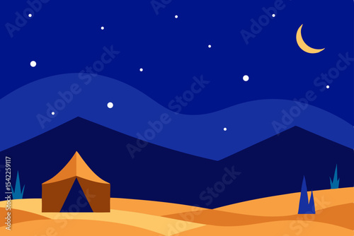 vector illustration of a tent in the night