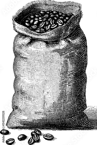 Vintage engraving style coffee pouch with valve detailing for packaging design