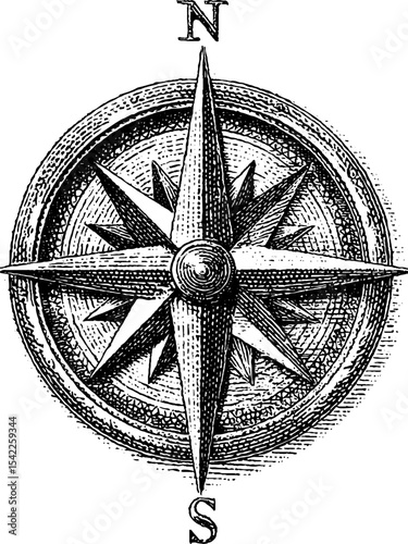 Vintage compass rose frame in engraving style for nautical themed design