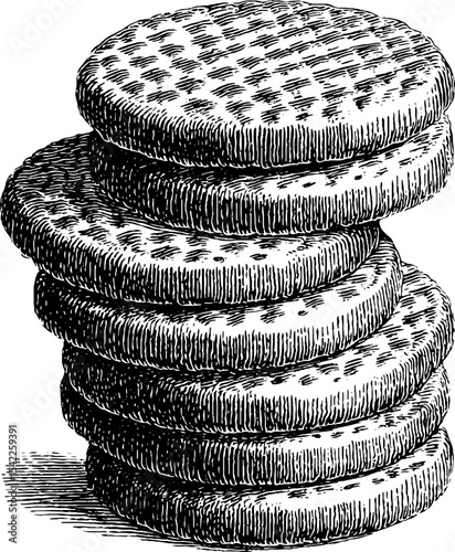 Vintage engraving style stacked cookies for nostalgic aesthetic design
